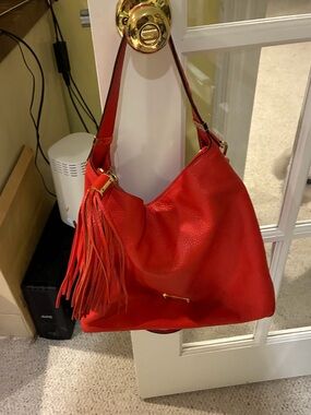 Mandarin Leather Michael Kors Hobo Bag with Tassel